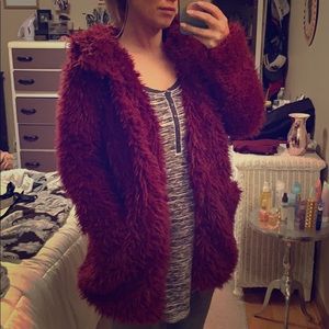 Maroon furry open jacket